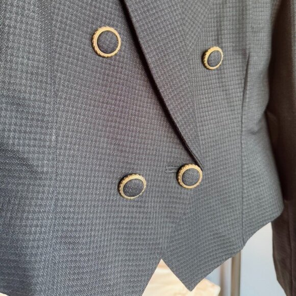 Black and Grey Cropped Double Breasted Blazer - Picture 2 of 13